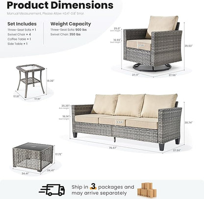ovios 8 Pieces Patio Furniture Set with Swivel Chairs Rocking Gliders, Outdoor Sofa Couch with Solar Lights Table Comfy Cushions, Modern Deep Seat Wicker Rattan Conversation Set, Beige