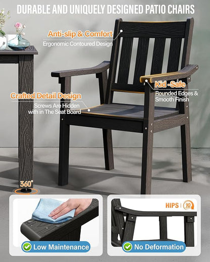 YEFU HIPS Patio Table Set: 5 Piece Outdoor Table and Chairs Dining Furniture Set with Umbrella Hole - Black Modern Plastic Dining Sets 4 Person for Outside Deck with Metal Aluminum Frame