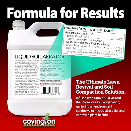 Covington Liquid Lawn Aerator PRO-LINE (1 Gallon) – Soil Conditioner & Softener for Lawns & Gardens – Loosens Clay, Compacted Soil for Better Water & Nutrient Absorption – Liquid Aeration Concentrate