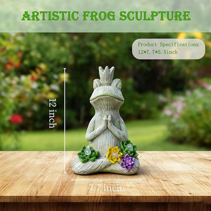 Large Garden Statue Yoga Frog Sustainable Eco-Friendly Solar Lights with LED Sustainability Sculpture Courtyard Balcony Home Decoration（12" Tall