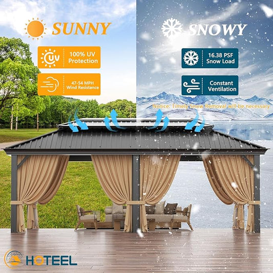 HOTEEL 12x20 Gazebo with Metal Roof Heavy Duty Hardtop Gazebo with Flame-Retardant Curtain & Netting, Hot Tub Gazebos with Galvanized Steel Double Roof, Outdoor Canopy for Patio, Party (2025 Upgraded)