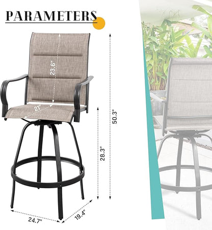 Vongrasig 4 Piece Outdoor Patio Swivel Bar Chairs, All Weather Padded Sling Textile High Top Bar Stools, Bistro Set for Backyard, Lawn Garden, Balcony, Gray