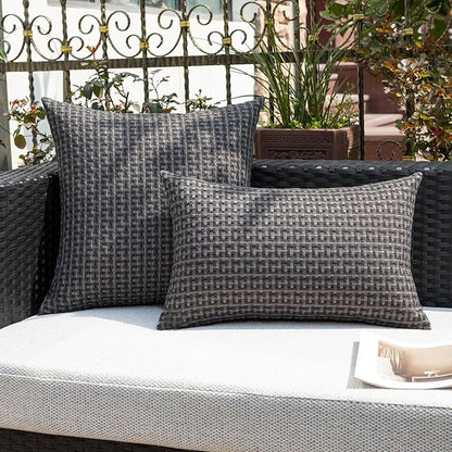 Kevin Textile Outdoor Waterproof Throw Pillow Covers Pack of 2 Farmhouse Decorative Cushion Covers for Garden Patio Tent Balcony Bench Couch Sofa 20x20 Inch, Dark Grey