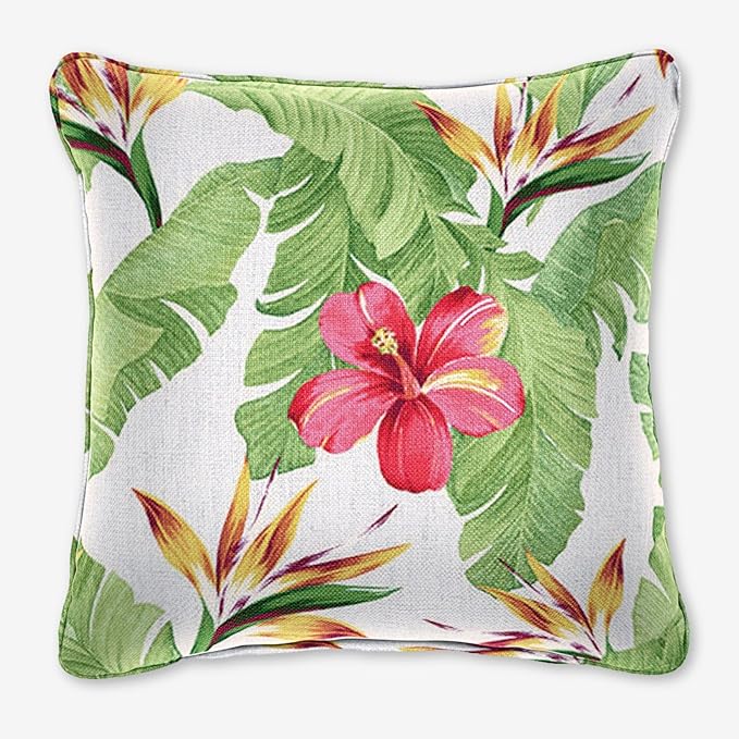 BrylaneHome 16" Square Toss Pillow - Patio & Outdoor - Patio & Outdoor - Water, Stain & Fade Resistant - Hibiscus