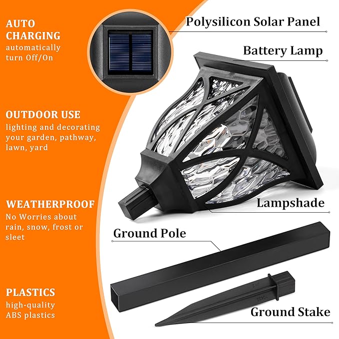 GIGALUMI Solar Lights Outdoor Waterproof, 8 Pack Flickering Flame LED Lights, Garden Decor for Yard, Patio, Landscape, Planter, Walkway, Transparent Cover