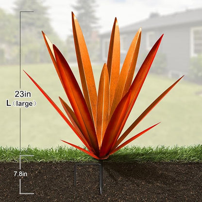Homight Large Agave Sculpture Rustic Metal Agave Plant Outdoor Interior Decoration Outdoor Lawn Decoration Yard Wooden Posts Matching Garden Suitable for Patio