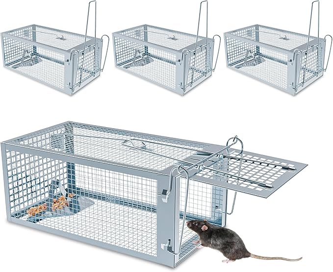 4 Packs Humane Rat Trap Outdoor, Wanqueen Humane Mouse Traps Indoor, Small Rodent Chipmunk Squirrel Trap and Other Live Animal Cage Catch and Release