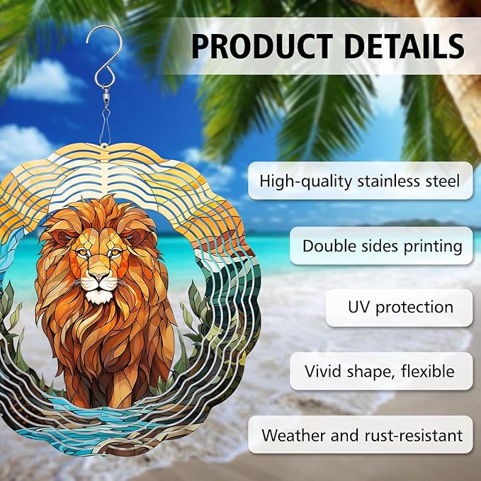 Lion Wind Spinner - Unique 3D Hanging Wind Spinner for Yard and Garden
