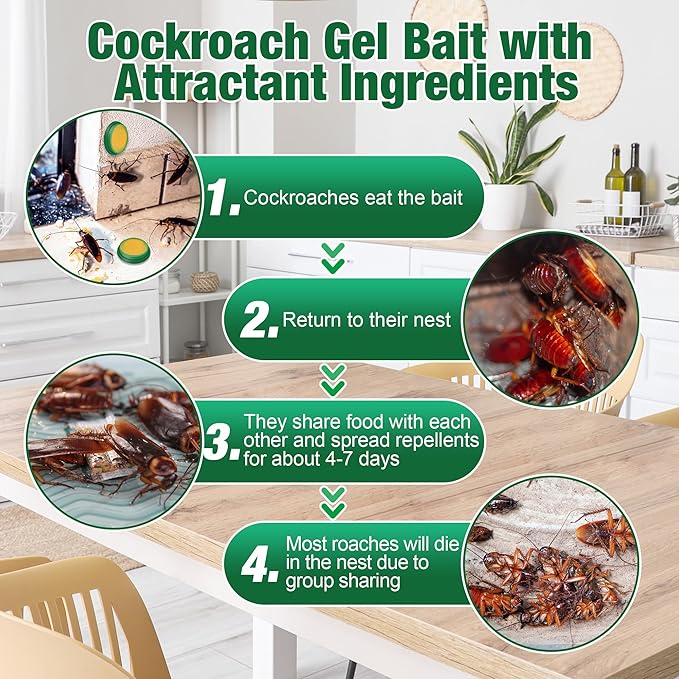 48 Pack Cockroach Gel Bait & Roach Killer Indoor for Home, Powerful Roach Repellent Bait Trap Infestation Solution, Easy to Use Cockroach Deterrent Indoor Outdoor for Kitchen Home RV Corner Pet Safe