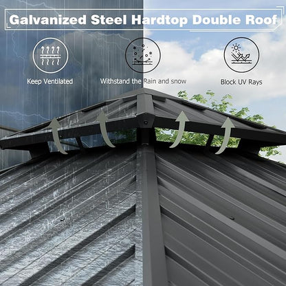 Domi Hardtop Gazebo 8x8FT, Aluminum Outdoor Gazebo with Galvanized Steel Double Roof Canopy, Curtains and Netting Included, Metal Gazebo Permanent Pavilion for Patio, Lawn, Garden, Gray