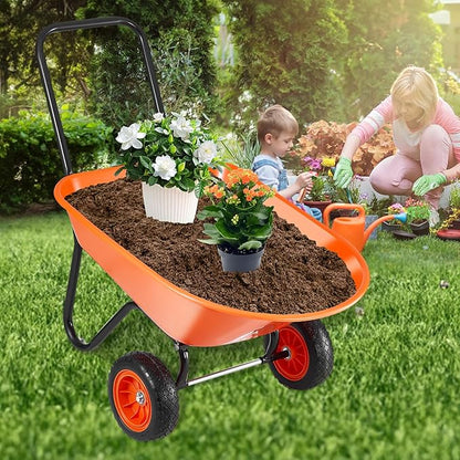 VEVOR Wheelbarrow Cart, 5 Cu. Ft. Load & 397 lbs Capacity, 2 Wheels Garden Dump Cart, Garden Wagon with Handle & 10" Wide Track Wheels, Easy Loading Utility Yard Cart & Wagons for Outdoor Lawn Yard