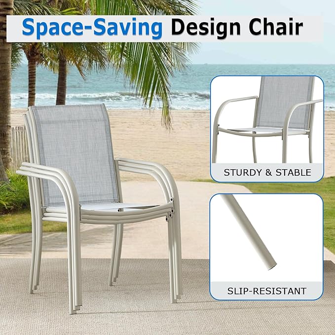 Outdoor Dining Chairs Set of 4, Stackable Patio Chairs with Textilene Fabric, Lightweight Garden Chairs for Poolside, Backyard, Camping, Beige