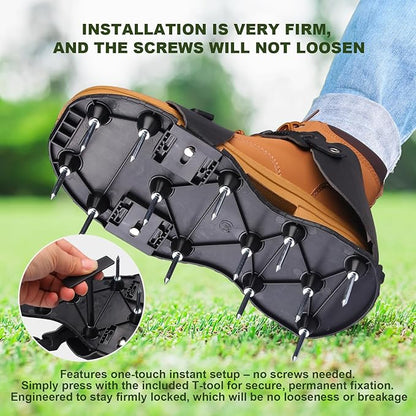 Lawn Aerator Shoes for Grass Spikes Aerator Lawn Shoes for Patio/Yard/Garden Heavy-Duty Spiked Sandals with Adjustable Loop Straps Stainless Steel Black