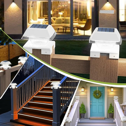 INDARUN Solar Post Lights Outdoor Waterproof, 2 Colors Modes, 120 Lumen, Solar Fence Deck Post Lights for 4x4 Post Caps - 4x4 5x5 6x6 Wood Posts/4x4 Vinyl Posts, for Front Porch, Paito, Backyard Decor
