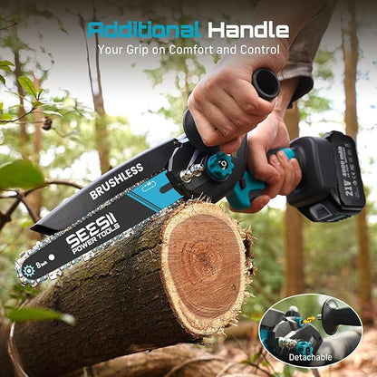 Mini Chainsaw Cordless Battery Powered: 8 inch & 6 inch Electric Chain Saw with 2 Pack 4000mA Batteries, Handheld Saw for Trees Branches Trimming Wood Cutting, Gardening Tools for Dad Husband Men