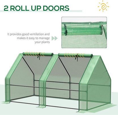 Outsunny 6' x 3' x 3' Mini Greenhouse with Zippered Doors & Roll-up Windows, Portable Plant Hot House with Durable PE Cover, Water Resistant, UV Protected for Outdoor Flowers, Vegetables, Green
