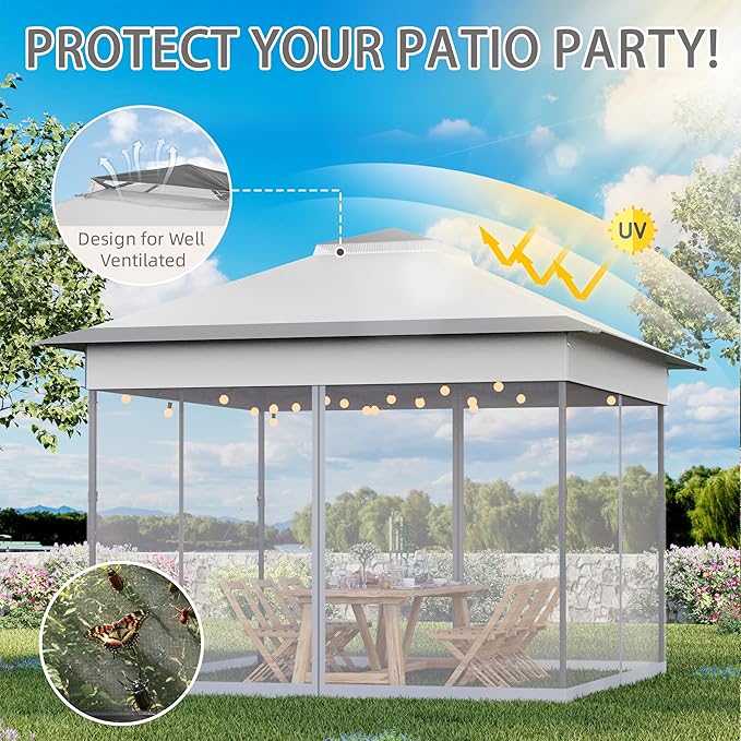 Bezseller 11x11 Pop Up Gazebo Tent with Mosquito Netting – Quick Set Up, Water-Resistant Outdoor Canopy for Patio, Garden, Backyard, and More,Light Grey