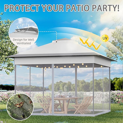 Bezseller 11x11 Pop Up Gazebo Tent with Mosquito Netting – Quick Set Up, Water-Resistant Outdoor Canopy for Patio, Garden, Backyard, and More,Light Grey