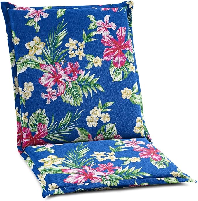 BrylaneHome Hinged Back & Seat Cushion - 21.5" H Seat Back - Patio & Outdoor - Water, Stain & Fade Resistant - Cobalt Tropicana