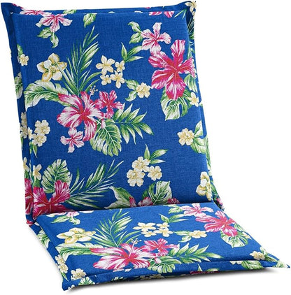 BrylaneHome Hinged Back & Seat Cushion - 21.5" H Seat Back - Patio & Outdoor - Water, Stain & Fade Resistant - Cobalt Tropicana