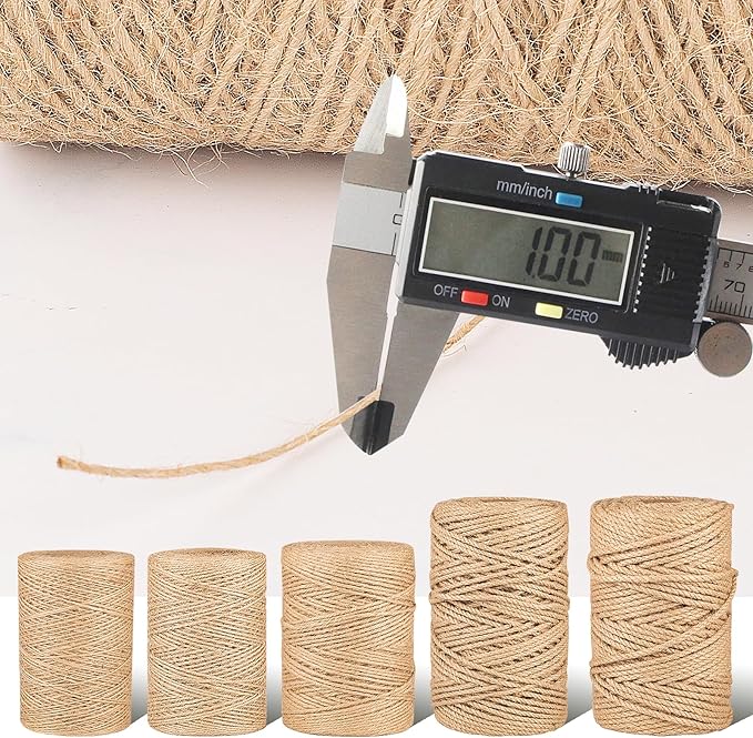 Natural Jute Twine String,Bulk Jute Rope Cord Twine for Crafting Gardening,Roll of Thick and Thin Twine for Gift Wrapping,Brown Decorative Rope,Ornament Twine for Cat Scratch Post (1mm x 1312ft)