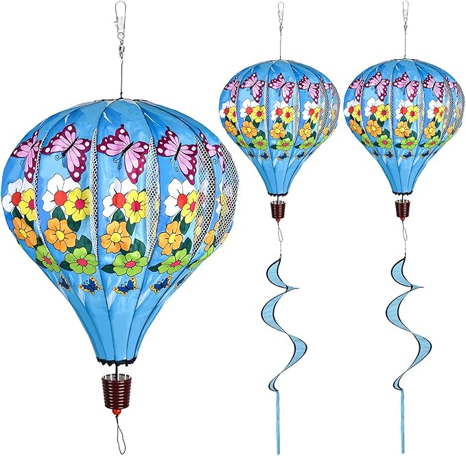 Giant Butterfly Hot Air Balloon Garden Wind Spinners Large Pinwheels Whirligigs Windmill Toys for Kids Yard Decor Lawn Decorations Outdoor Whirlygig Windmills Wind Twister Everyday 59" L 2Pack