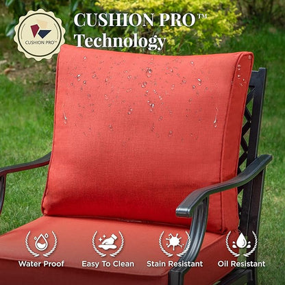 Patio Furniture Set 7 pcs, Outdoor Patio Furniture, 3-Seat Sofa, 2 Single Chairs, 2 Rocking Chairs, 2 Ottomans and 5.75" Extra Thick Cushion, Patio Conversation Set for Backyard Deck,Red