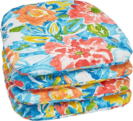 BrylaneHome Indoor/Outdoor Chair Pads (Set of 4) - 16" L x 15.6" W - Water, Stain & Fade Resistant - Poppy Blue