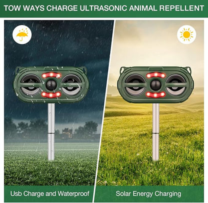 Ultrasonic Animal Repeller,Solar Pest Animal Repellent,Squirrel Repellent,Animal Deter Devices Outdoor,Cat Repellent Outdoor with Motion Sensor & Flashing Light for Yard（2 Pcs）