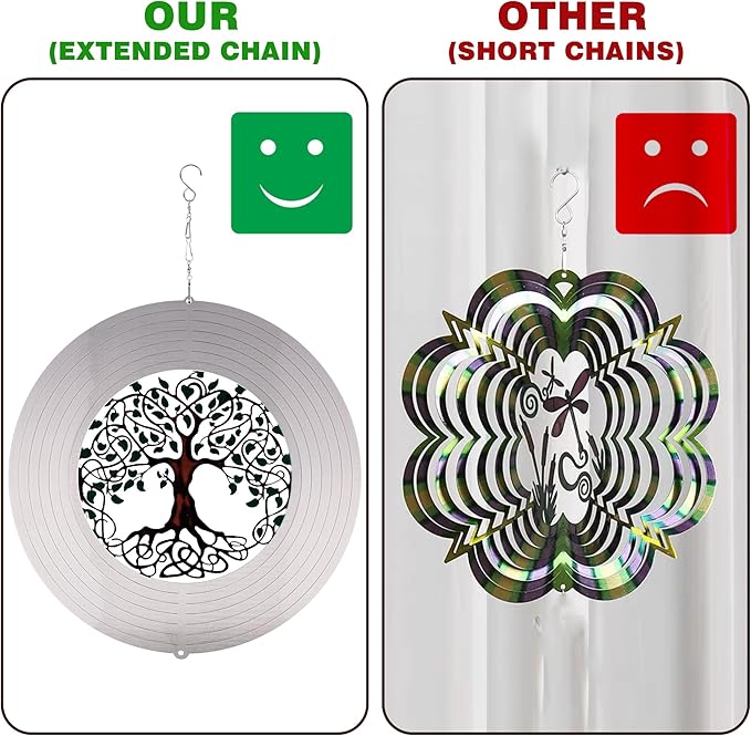 Garden Wind Spinners, 12 Inch 3D Stainless Steel Tree of Life Wind Spinner for Yard Garden Decoration Christmas Party Indoor and Outdoor Decoration