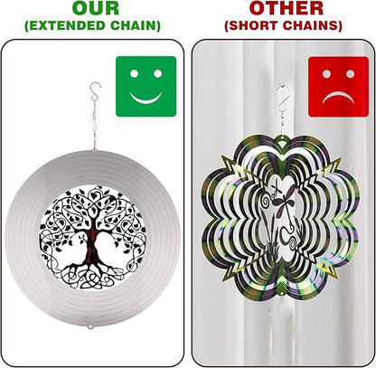 Garden Wind Spinners, 6 Inch 3D Stainless Steel Tree of Life Wind Spinner for Yard Garden Decoration Christmas Party Indoor and Outdoor Decoration