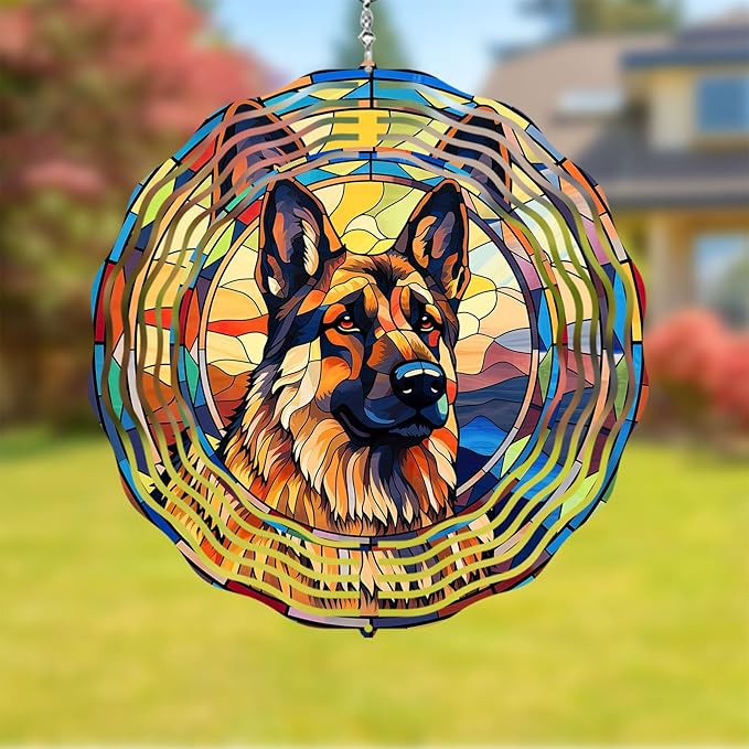 German Shepherd Dog Wind Spinners Outdoor Dog Memorial Gifts, 3D Metal Kinetic Hanging Garden Wind Spinner, Spinner Decor, Wind Sculptures for Outdoor & Indoor, Window, Yard Decor (German Shepherd 2)
