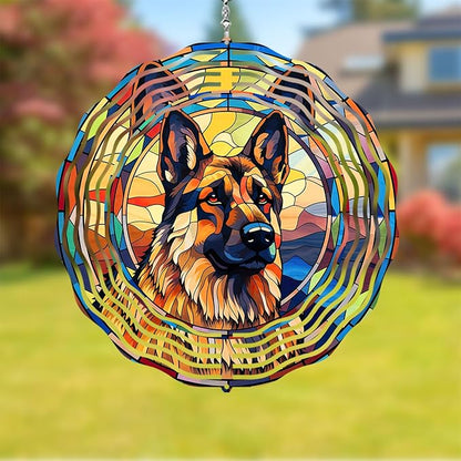 German Shepherd Dog Wind Spinners Outdoor Dog Memorial Gifts, 3D Metal Kinetic Hanging Garden Wind Spinner, Spinner Decor, Wind Sculptures for Outdoor & Indoor, Window, Yard Decor (German Shepherd 2)