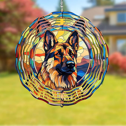 German Shepherd Dog Wind Spinners Outdoor Dog Memorial Gifts, 3D Metal Kinetic Hanging Garden Wind Spinner, Spinner Decor, Wind Sculptures for Outdoor & Indoor, Window, Yard Decor (German Shepherd 2)