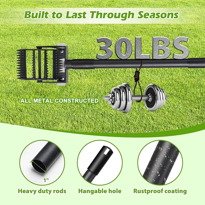 Rotary Cultivator Tool, 2-in-1 Garden Weeder, Crumbler Soil Cultivator Hand Tiller Garden Tool with Sharp Weeding Knife for Soil Mixing, Grass Removal, Lawn Edger, 52 Inch Long