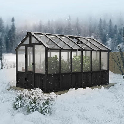 BlueWish 6x12FT Greenhouse, Greenhouse for Outdoor with Cedar Frame, Adjustable Vent, Wood Greenhouses with Polycarbonate Panel, Green House for Outside, Garden, Backyard, Black