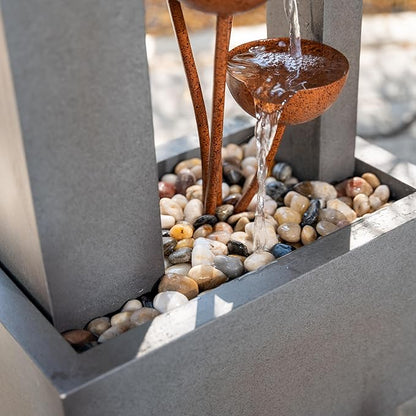 XBrand Metal Sculptural Multi-Tiered Flower Water Fountain, No LED Lights, Gray and Bronze, 38" Tall