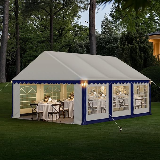 GREEN PARTY 16x20FT Party Tent Heavy Duty, Large Wedding Event Shelters with 3 Carry Bags & Removable Sidewalls, Outdoor Canopy Gazebo Commercial Tent for Carport Camping Garden Patio