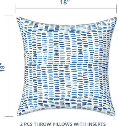 LVTXIII Set of 2 Patio Throw Pillows Waterproof 18"x18" Fade Resistant Outdoor Throw Pillows with Inserts, Fluffy Decorative Garden Toss Pillow Cushions for Home Patio Coach Sofa Use, Pebble Blue