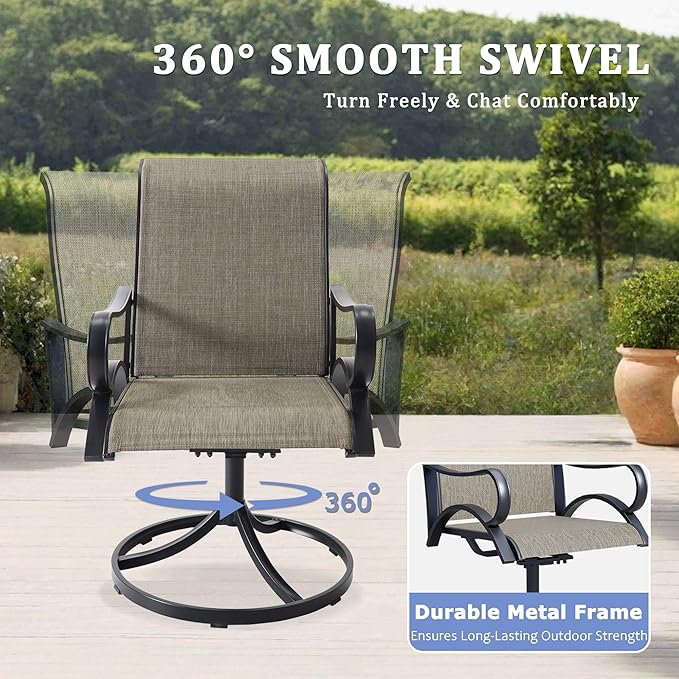 Outdoor Patio Swivel Dining Chairs Set of 4, All-Weather Swivel Rocker Chairs with Textilene High Back and Black Rust-Proof Metal Frame, Perfect for Patio, Lawn, Garden, or Backyard, Brown