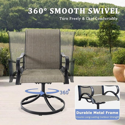 Outdoor Patio Swivel Dining Chairs Set of 4, All-Weather Swivel Rocker Chairs with Textilene High Back and Black Rust-Proof Metal Frame, Perfect for Patio, Lawn, Garden, or Backyard, Brown