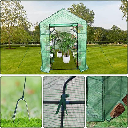 Greenhouse for Outdoors,Walk in 3-Tier 9 Shelves Green House w/ Roll-Up Zippered Door Anchors and Ropes,Waterproof & UV Protected Plant Garden Hot House for Garden Patio Backyard,57 x 85 x 76''