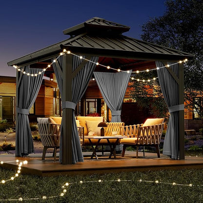 10'x10' Hardtop Gazebo, Heavy Duty Aluminum Permanent Hardtop Gazebo Outdoor Pavilion with Curtains and Netting for Garden (Gray, 10'x10')