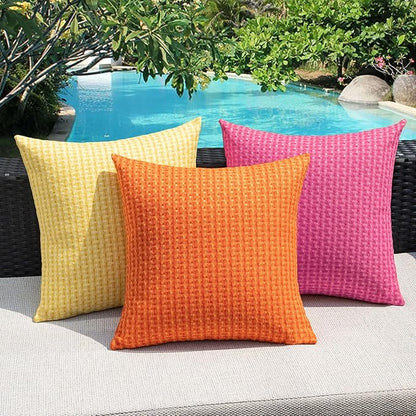 Kevin Textile Outdoor Waterproof Throw Pillow Covers Pack of 2 Valentines Day Weaving Texture Water Resistant Decorative Cushion Covers for Garden Patio Tent Balcony Bench Couch 18x18 Inch, Hot Pink