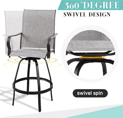 Vongrasig 6 Piece Patio Swivel Bar Chairs, All Weather Metal Textile High Swivel Bar Stools Chairs, Outdoor High Top Bistro Set for Backyard, Lawn Garden, Balcony, Light Grey