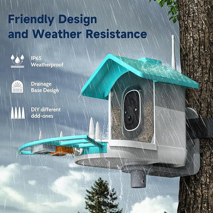 Smart Bird Feeder with Camera, 2K HD Smart Bird House with Camera,Solar Powered,Instant Arrival Alerts,AI Identify Birds Species,SD/Cloud Storage,Ideal Gift for Bird Lovers,Dad,Mom(2.4G WiFi Only