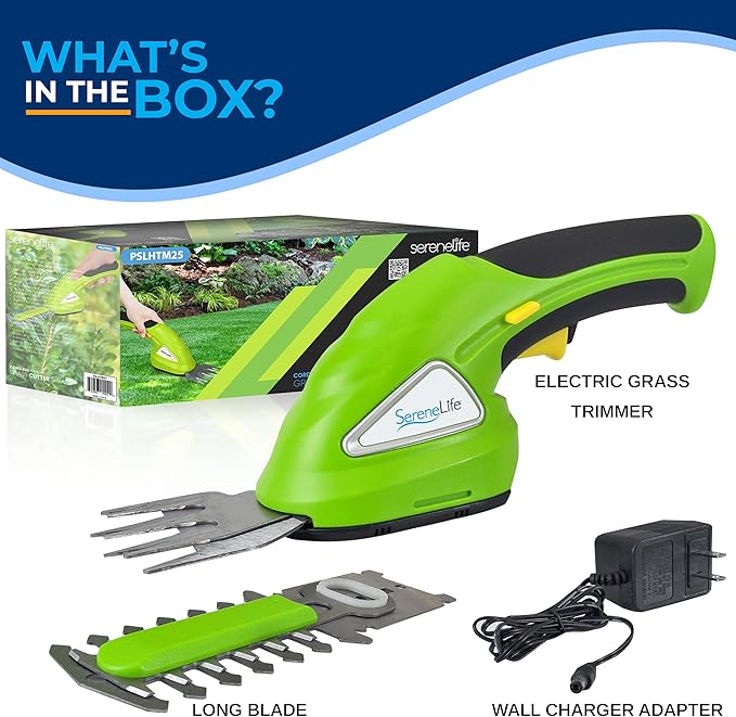 Pyle Cordless Handheld Grass Cutter Shears | Portable Lightweight Electric Hedge Shrubbery Trimmer | Hand Held Garden Clippers Powered With Rechargeable 3.6V Battery | Changeable Blade Trimmers