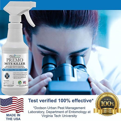Premo Guard Natural Mite Spray – 16 oz Bottle – Plant Based Treatment for Dust, Spider, Carpet, Bird, Rat Mites – Safe for Families, Pet, Home, Bedding & Furniture When Used As Directed