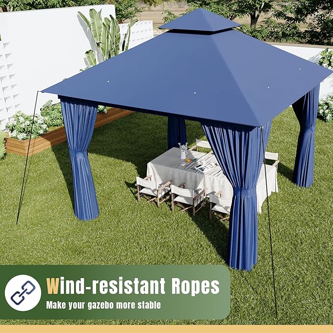 AOXUN Outdoor Gazebo for Patio 10x10, Metal Frame Canopy with Double Roofs, Heavy Duty Party Tent and Shelter with Mosquito Netting and Privacy Screen for Backyard, Lawn, Garden, Deck (Navy)