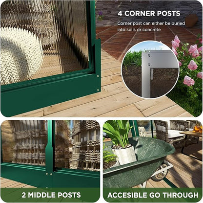 HOWE 8x8x7.5 FT Aluminum Greenhouses for Outdoors,Polycarbonate Greenhouse with 2 Vents Lockable Swing Door Rain Gutter,Walk-in Greenhouse for Backyard Plants,Green
